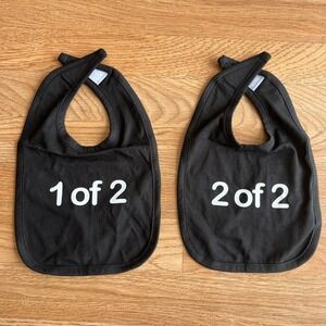 Twins Matching Bib Set 1 of 2 and 2 of 2 Black Unisex Infant Rabbit Skins NEW